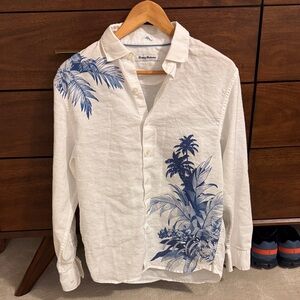 Tommy Bahama Cream and Blue Tropical Men's Shirt